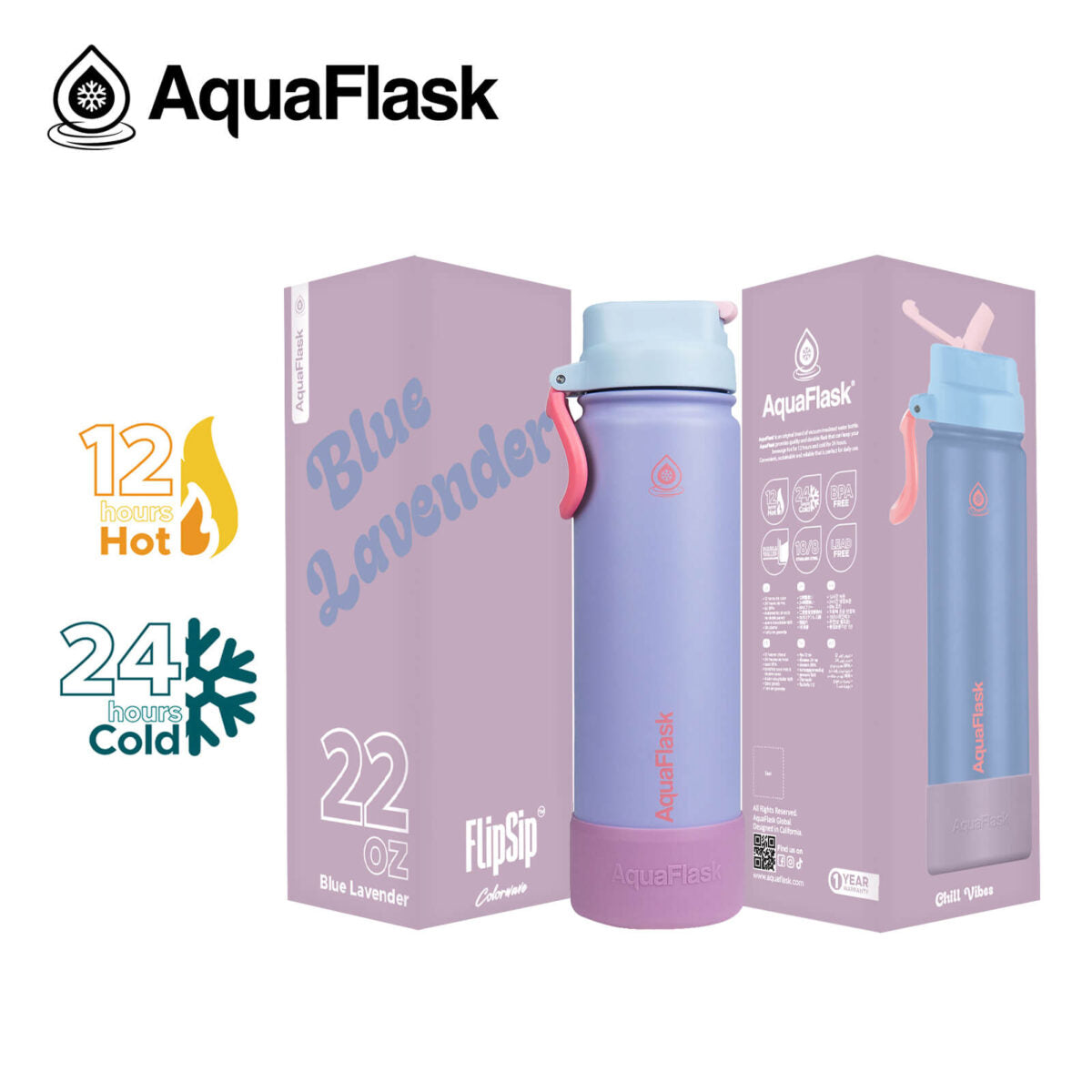 AquaFlask (22oz) Colorwave Flip Sip Isolierte Wasserflasche Doppelwandiger Edelstahl Heiß- & Kaltgetränke