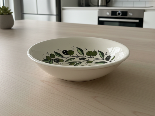 Handcrafted Ceramic Serving Bowl – 7.5 Inch Soup, Soup & Salad Bowl | Olive Harmony & Garden Rose Vine Designs