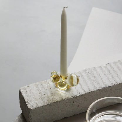 Bubble Crystal Glass Candle Holder - Light Yellow Decorative Sculpture