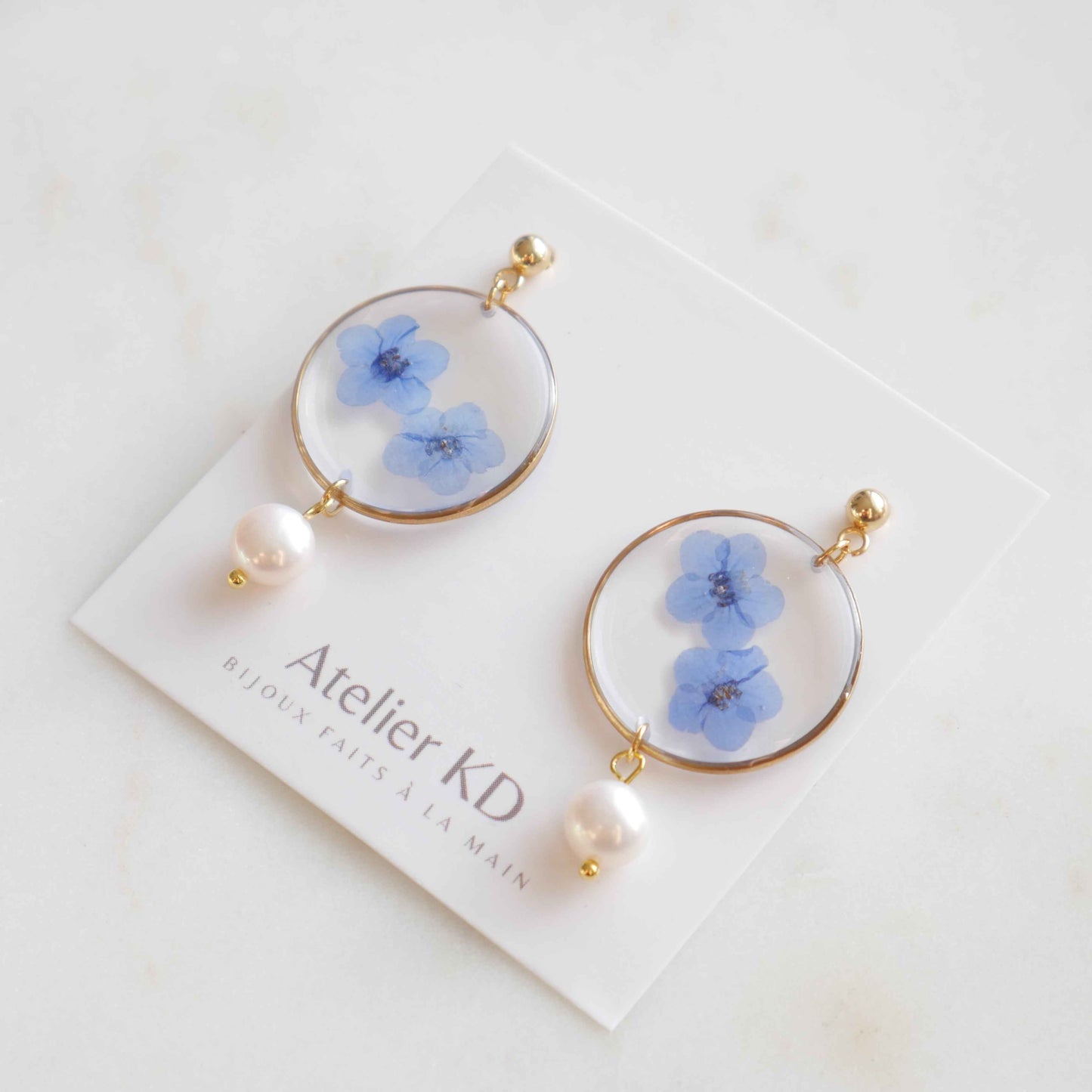 Boucles d'oreilles Perla myosotis - rond 30mm