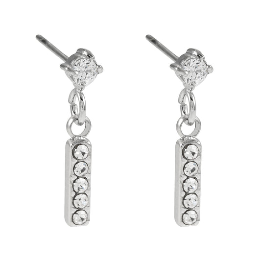 CAMDEN Silver (White Gold): Zirconia Embedded Bar & Mini Solitaire Combo Studs