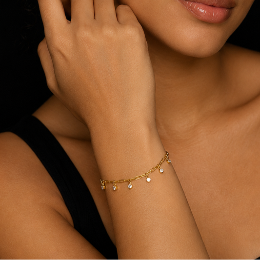 CANARI Bracelet: Mini Paper-Clip Chain Bracelet with Satellite Zirconia Charms