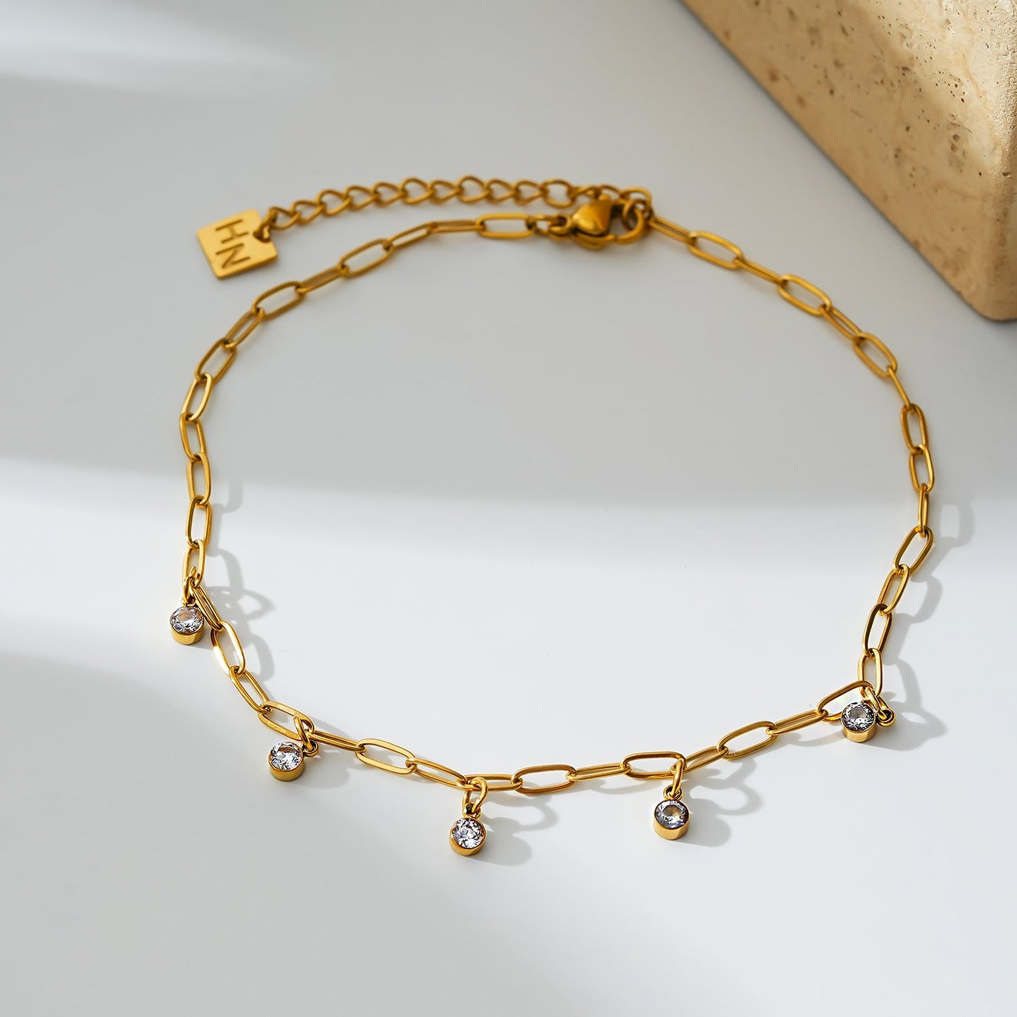 CANARI Bracelet: Mini Paper-Clip Chain Bracelet with Satellite Zirconia Charms