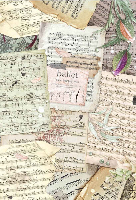 Ciao Bella Rice Paper A3 Piuma Ancient Musical Scores - 3 Sheets