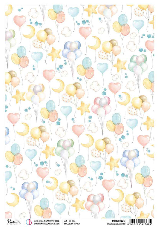Ciao Bella Rice Paper A4 Piuma Balloon Bouquets - 5 Sheets