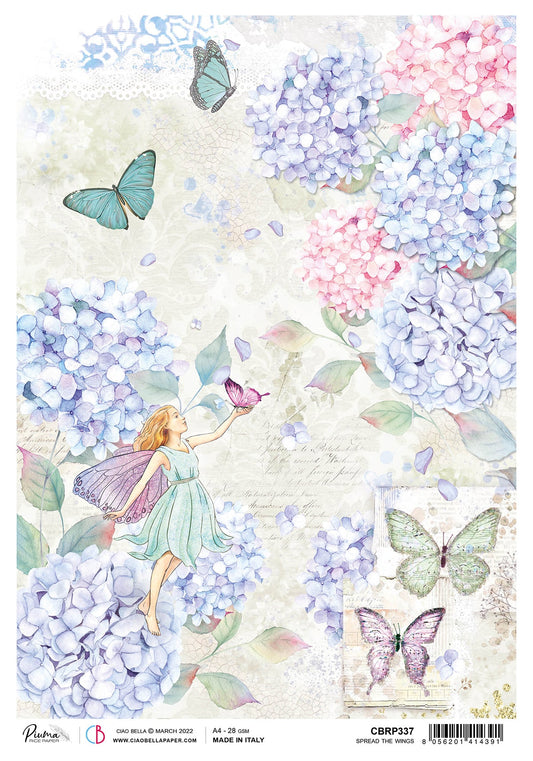 Ciao Bella Rice Paper A4 Piuma Spread The Wings - 5 Sheets