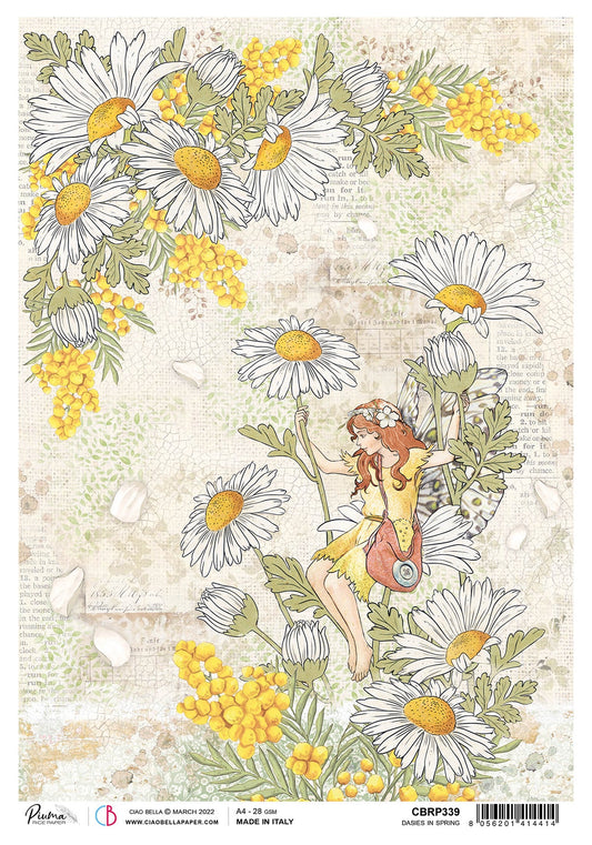 Ciao Bella Rice Paper A4 Piuma Dasies In Spring - 5 Sheets