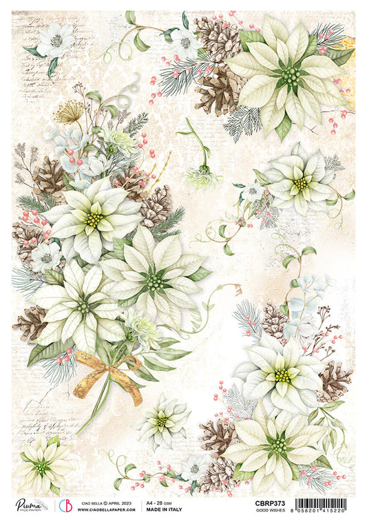 Ciao Bella Rice Paper A4 Piuma Good Wishes - 5 Sheets