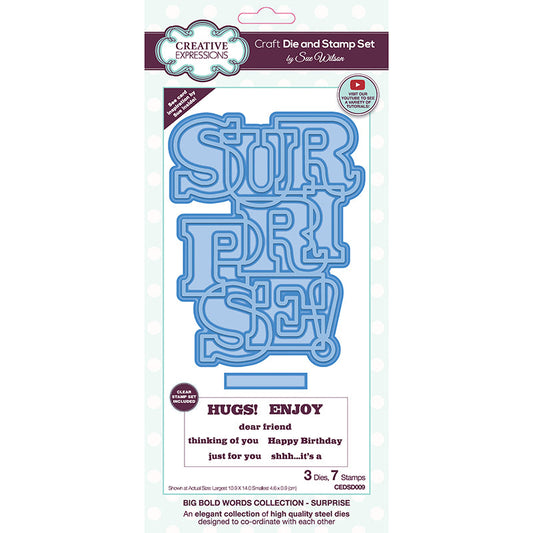 Sue Wilson Big Bold Words Surprise Craft Die & Stamp Set