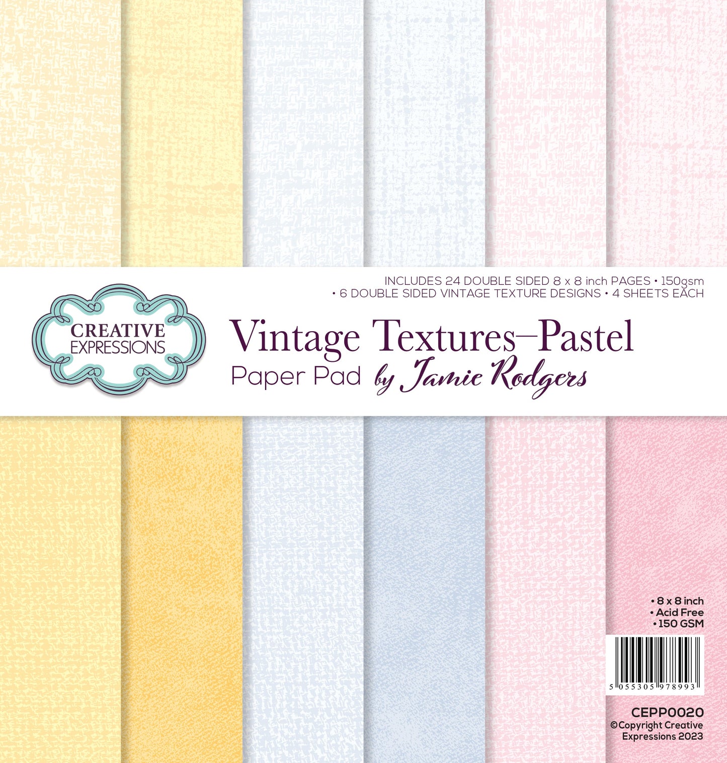 Creative Expressions Jamie Rodgers Vintage Textures - Pastel 8 in x 8 in Paper Pad