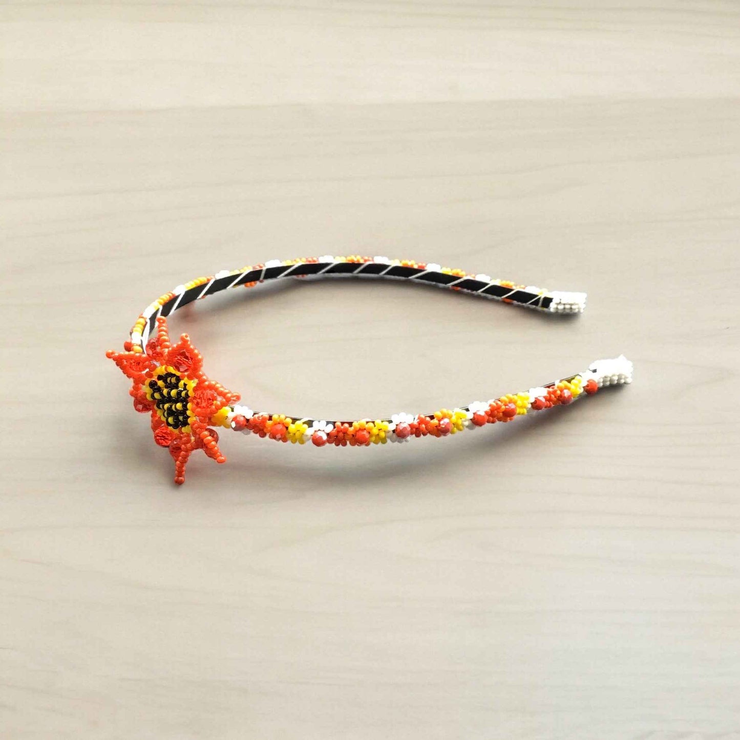 Beaded Headband with Flower Red