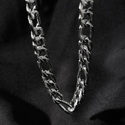 CHAPORA Silver (White Gold): Textured Cuban-Link Chunky Chain Necklace for Men & Women