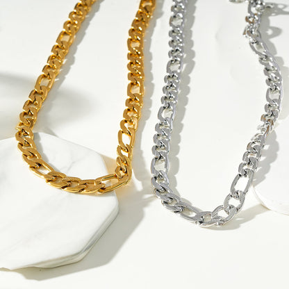 CHAPORA Silver (White Gold): Textured Cuban-Link Chunky Chain Necklace for Men & Women