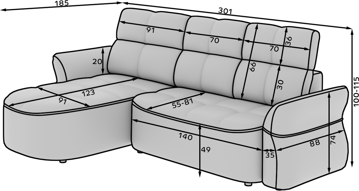 Beneth Storage Sleeper Chaise Sofa - Ivory Cream