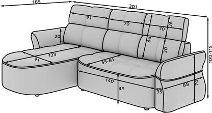 Beneth Storage Sleeper Chaise Sofa - Ivory Cream