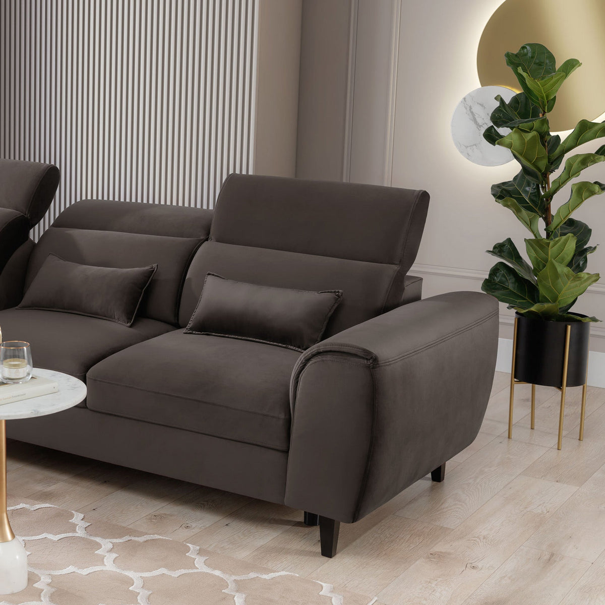 Foble Sectional Storage Sleeper Chaise Sofa - Dark Brown