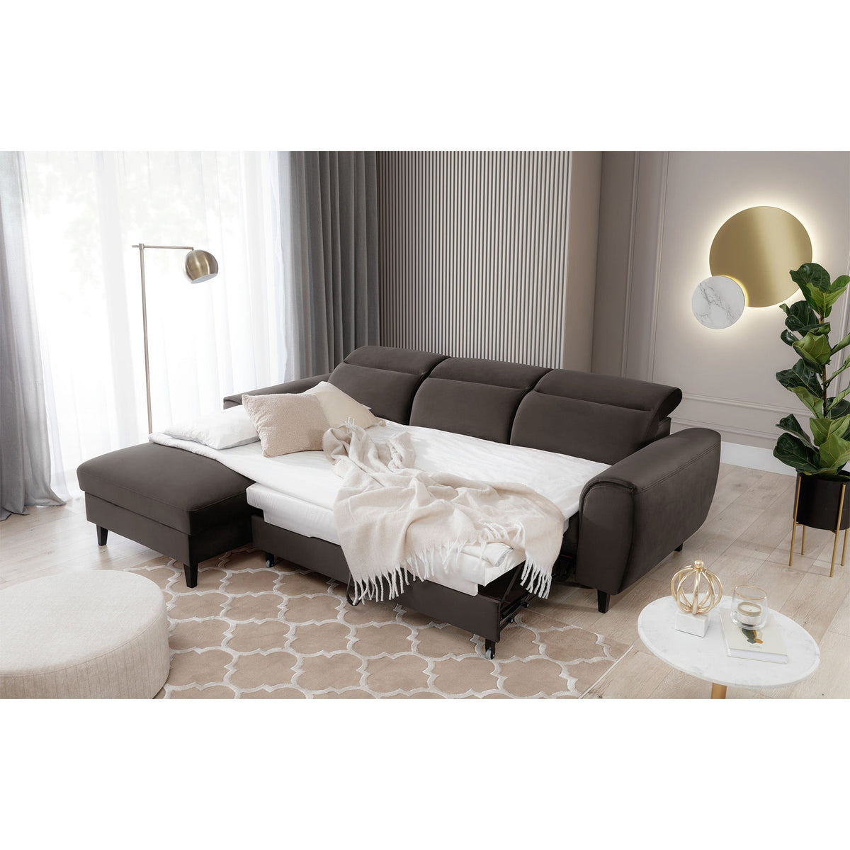 Foble Sectional Storage Sleeper Chaise Sofa - Dark Brown