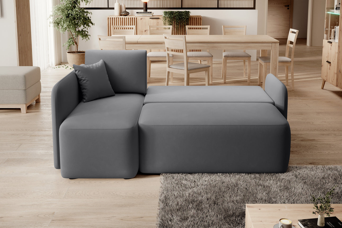 Hadson 3 Seater Storage Sleeper Chaise Sofa - Grey
