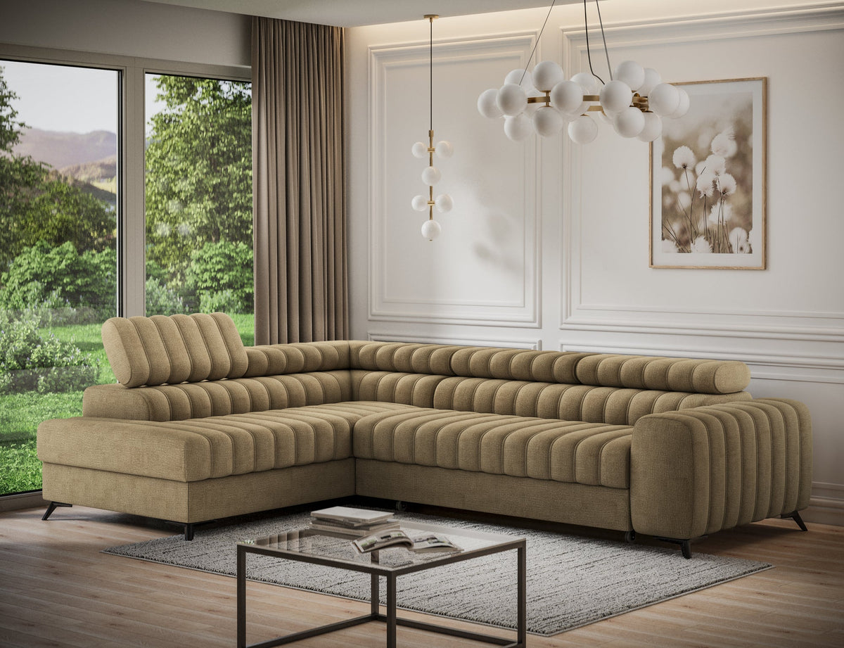 Kanedo Storage Sleeper Sectional Sofa - Mocha Brown