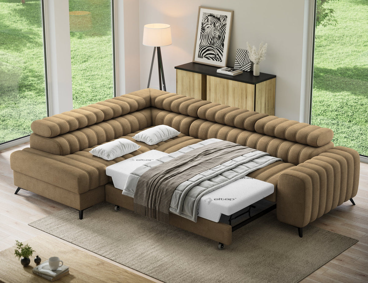 Kanedo Storage Sleeper Sectional Sofa - Mocha Brown