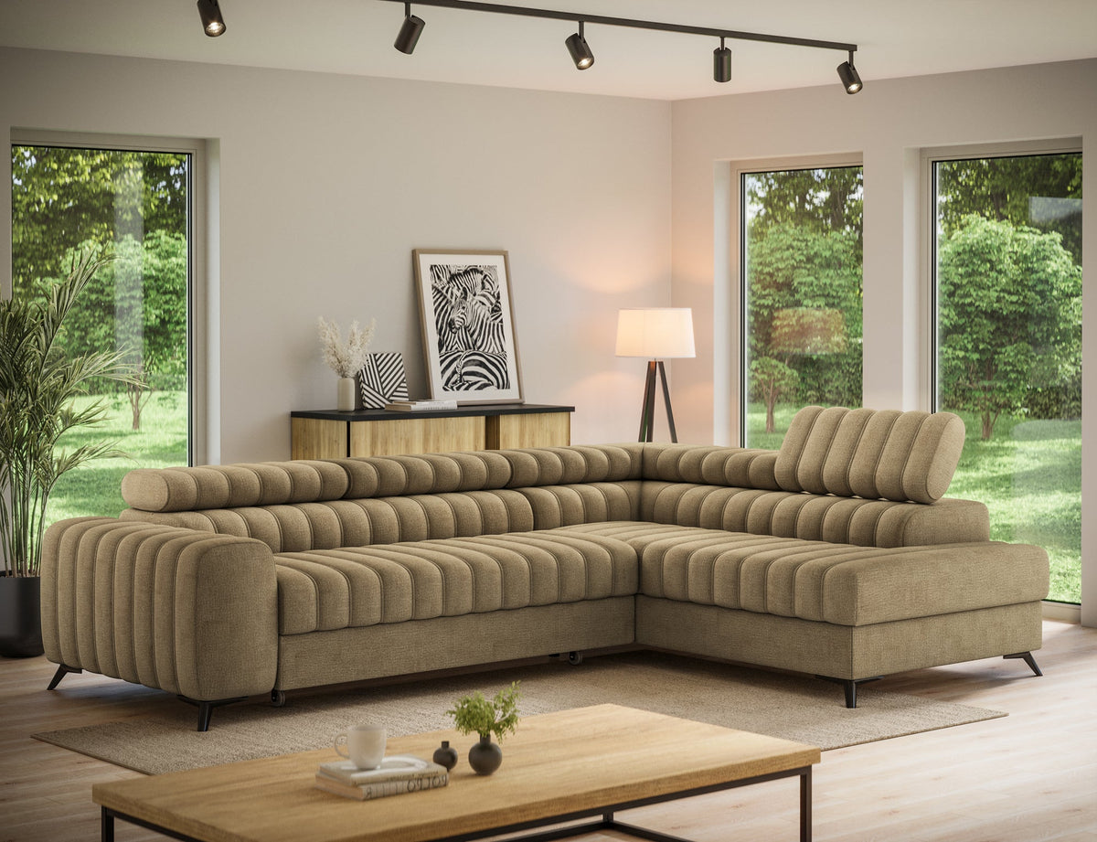Kanedo Storage Sleeper Sectional Sofa - Mocha Brown