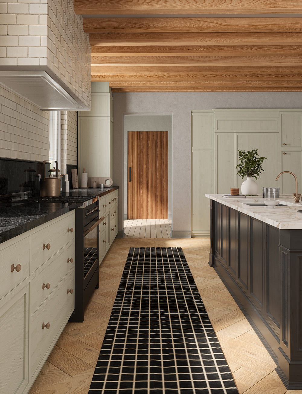 Teppich Caper Black Natur Kariert