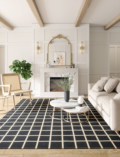 Teppich Caper Black Natur Kariert