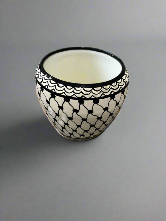 Handcrafted Ceramic Flower Pot – 7” Indoor & Outdoor Planter | Palestinian Pottery from Hebron | Kuffiyeh Pattern