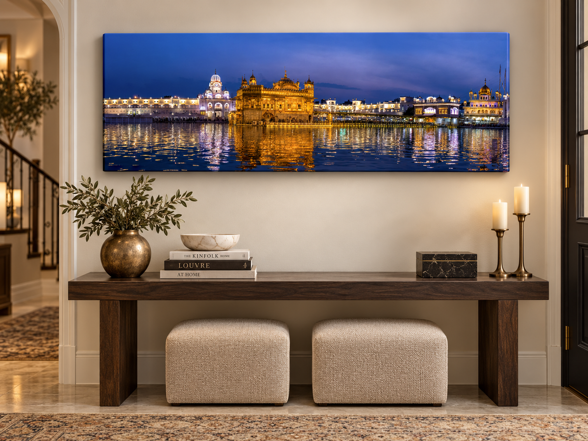 Golden Temple Wall Art | Harmandir Sahib Canvas Print | India Skyline Decor