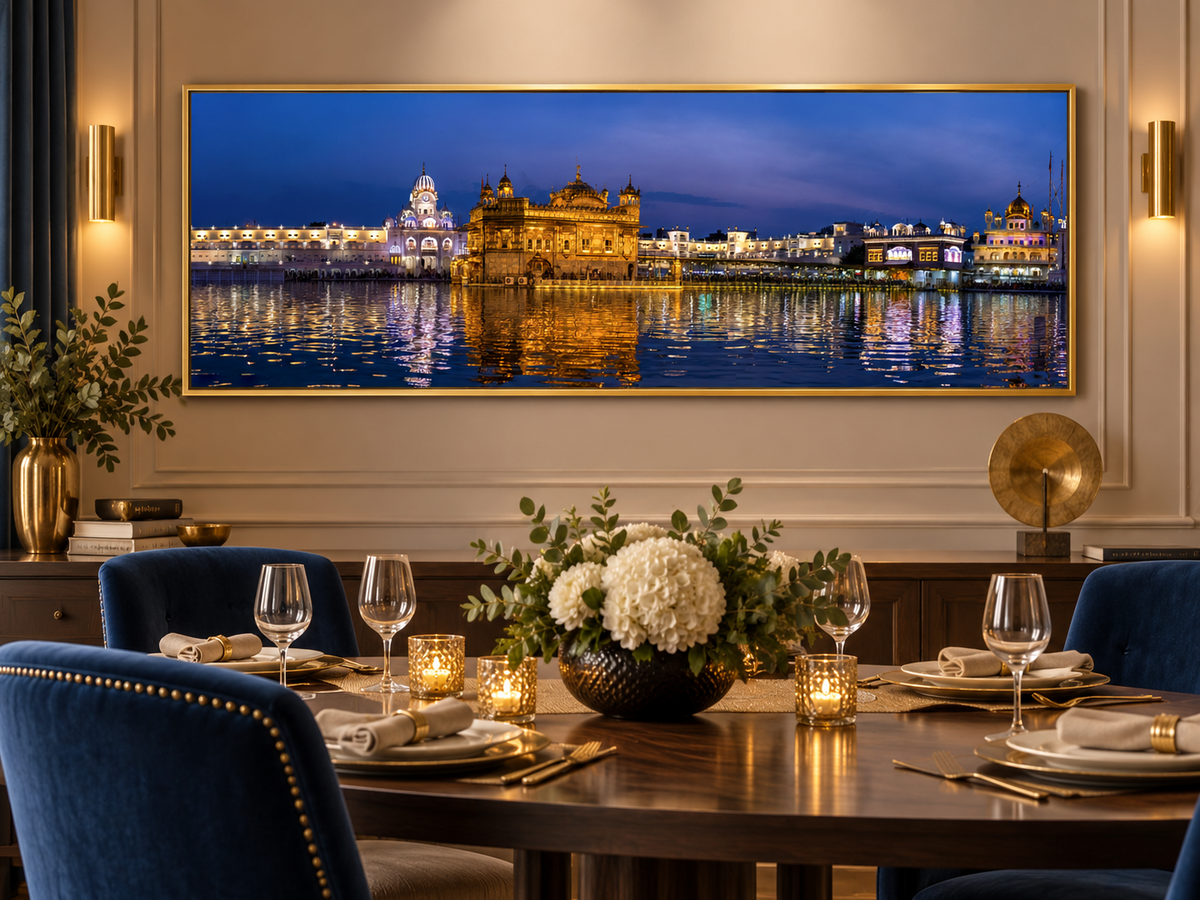 Golden Temple Wall Art | Harmandir Sahib Canvas Print | India Skyline Decor