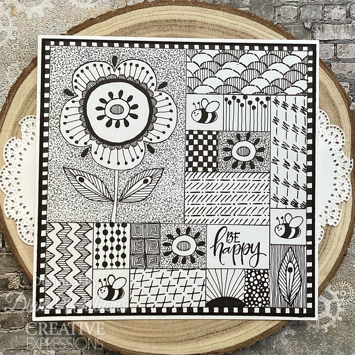 Woodware Clear Singles Petal Doodles Be Happy 4 in x 6 in Stamp Set