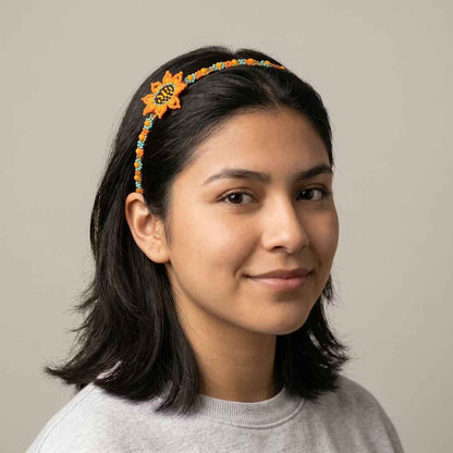 Beaded Headband with Flower Orange