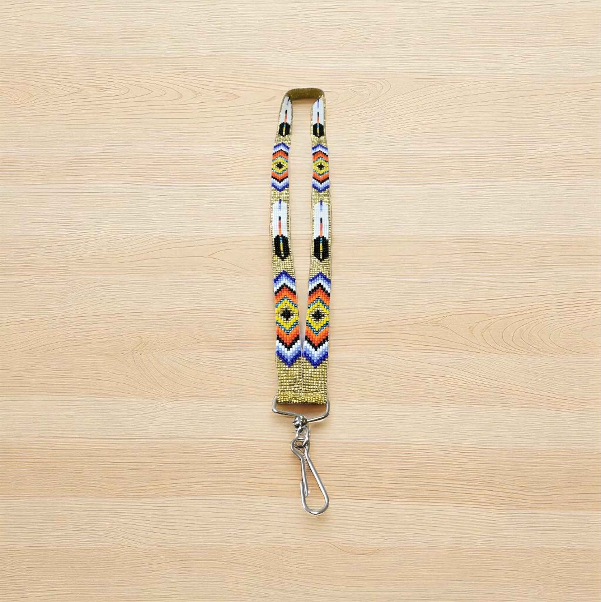 Golden blue Native Beaded Lanyard