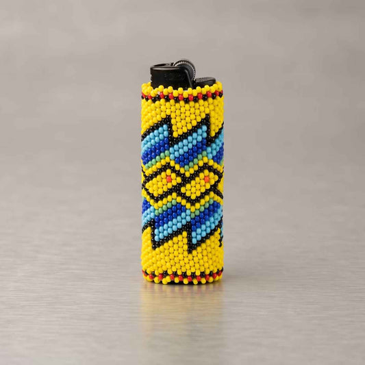 Yellow and white Beaded Lighter Case