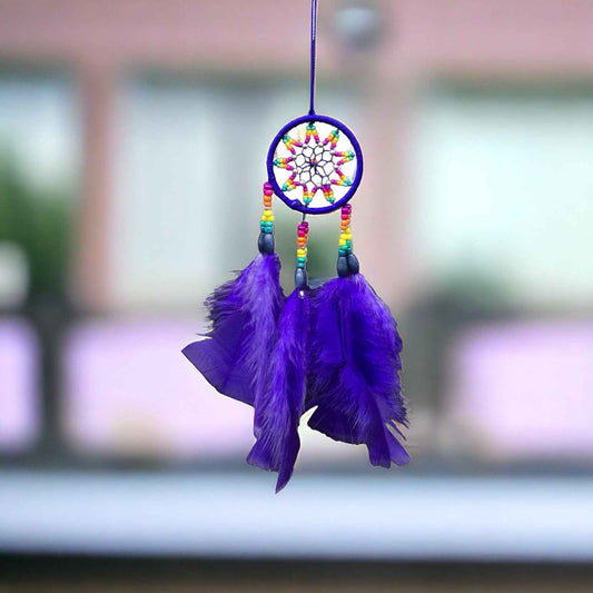 Small Handmade Blue Dreamcatcher with Blue Feathers
