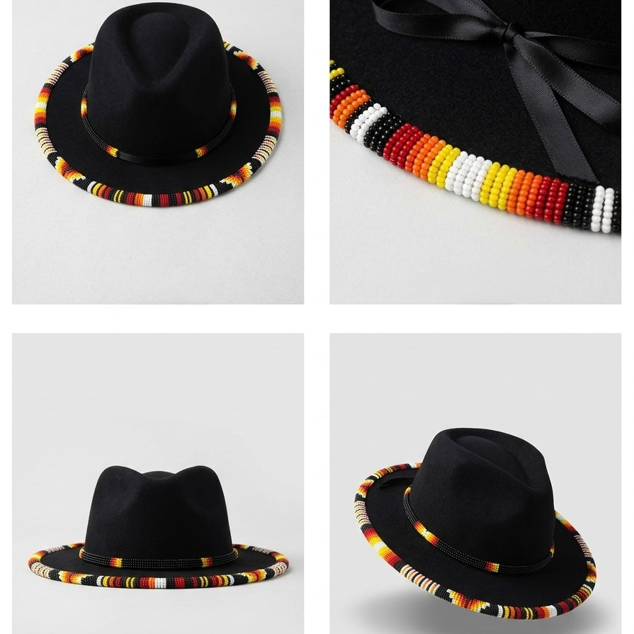 Size-61 Beaded Flat-Brim Felt Hats