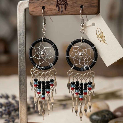 OLDTRIBES™ black beaded dream catcher earrings