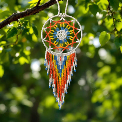 White and Blue Celestial Beaded Handmade Dreamcatcher
