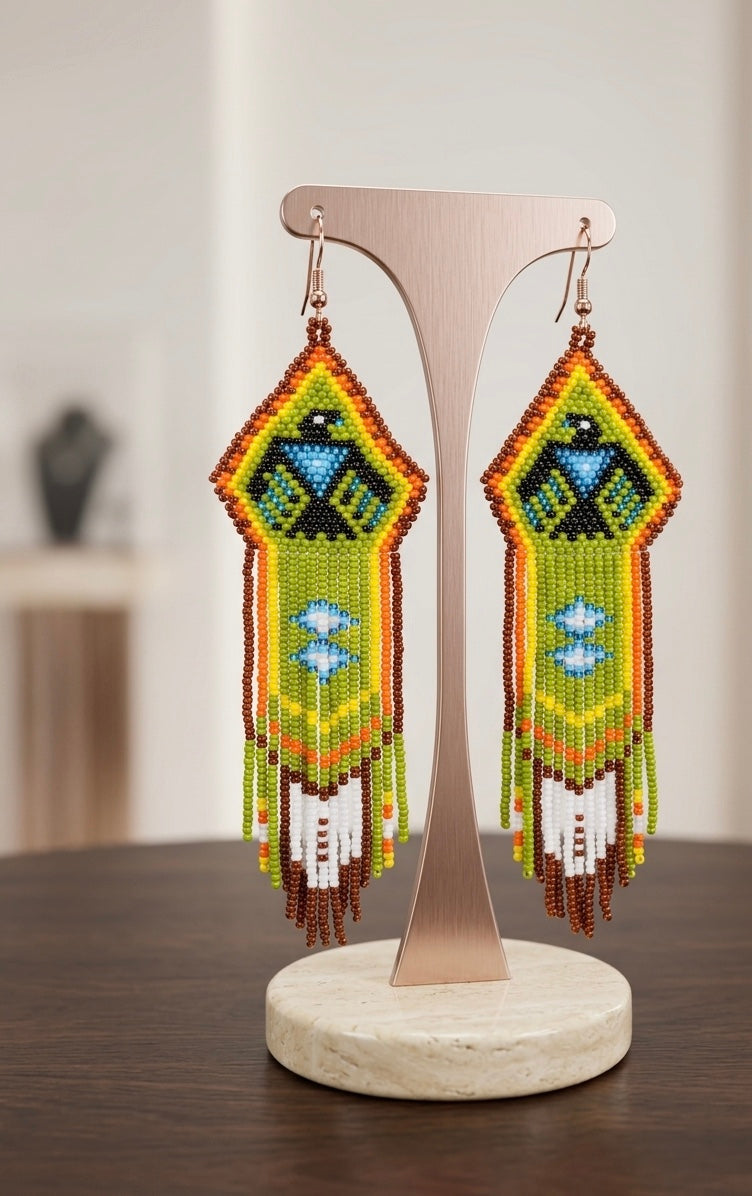Beaded thunder eagle  earrings ( Green )