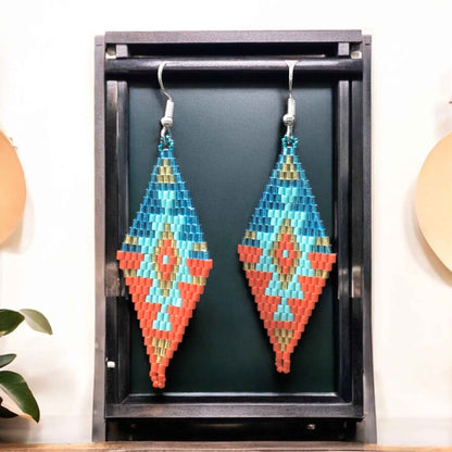 Red and Turquoise Miyuki Glass Beaded Earrings