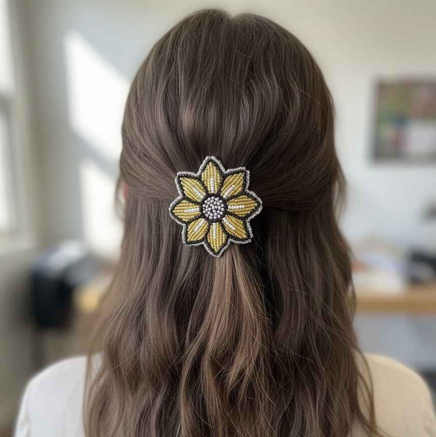 Golden Beaded Flower Barrette