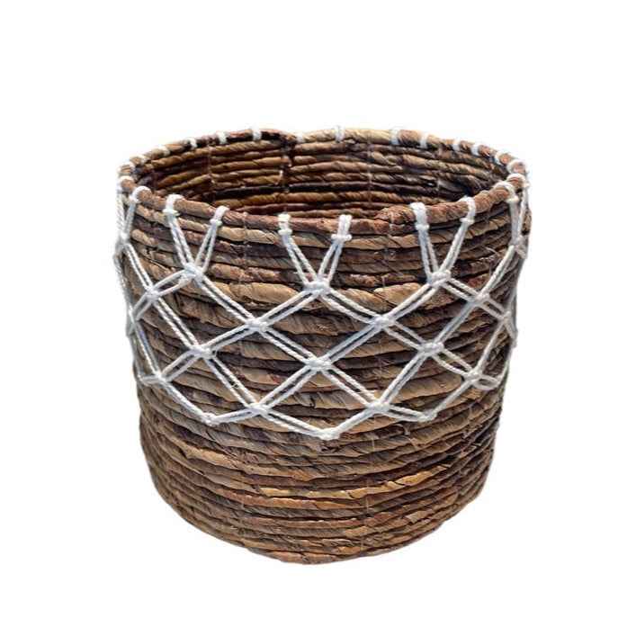 Banana Leaf & Macrame Diamond Planter Basket