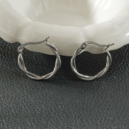 CARLOTA Silver (White Gold): Twisted Metal Strands Hoop Earrings