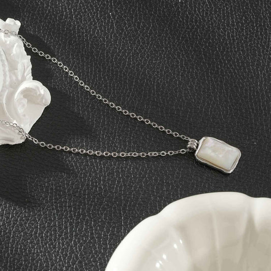 MAUI Silver: Vintage-Inspired Rectangle Shell Pendant Chain Necklace
