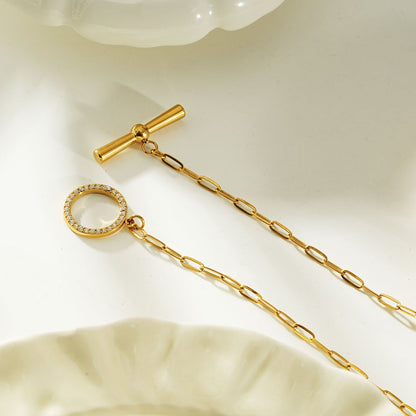 SADIKA Gold: Modern Pavé Zirconia Halo Toggle Necklace