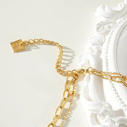 CASTILIA Gold Necklace:  Double Stacked Paper Clip Chain &  Beaded Chain - Dazzle in Duality.