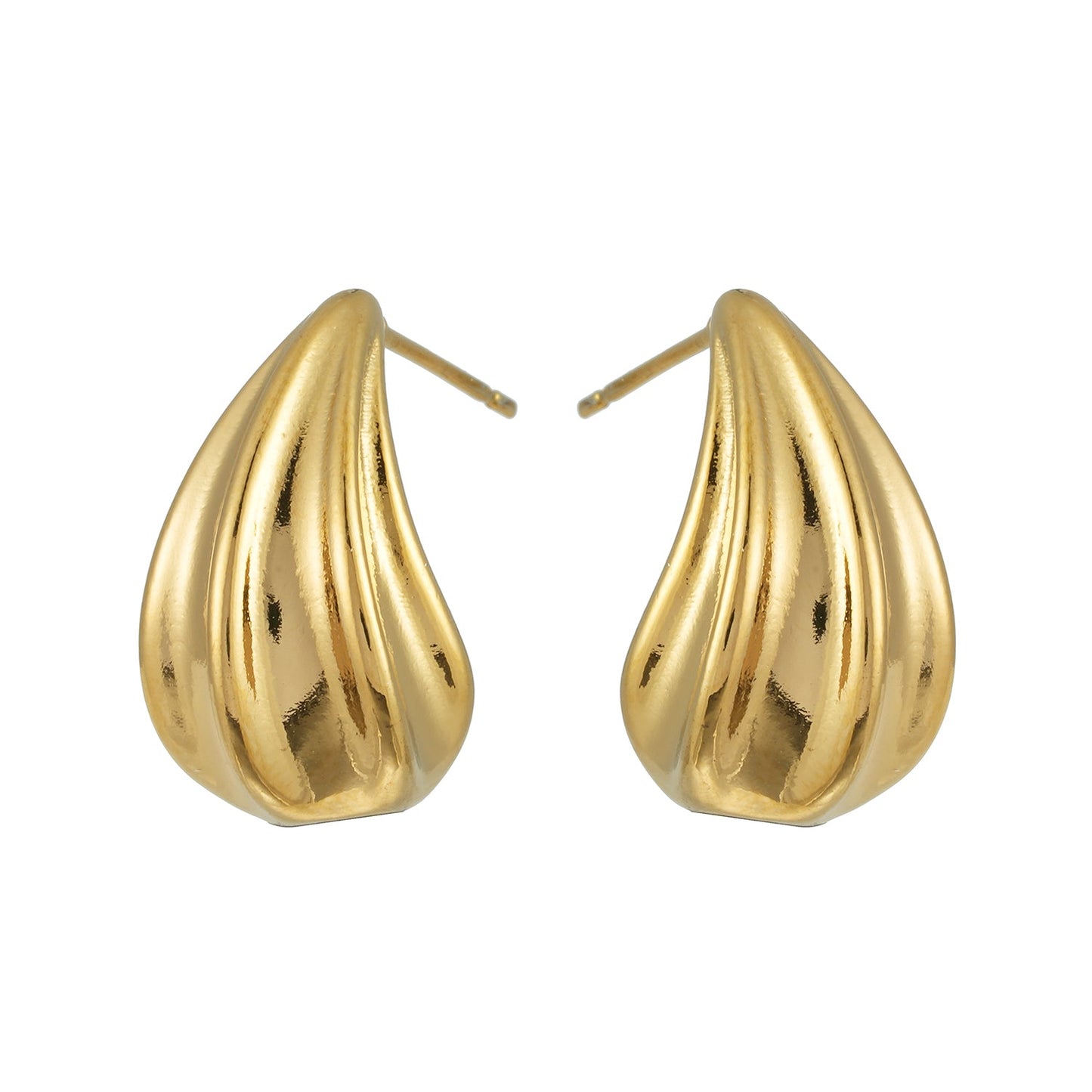 GEESI Gold: Textured Tear-Drop Shape Stud Earrings