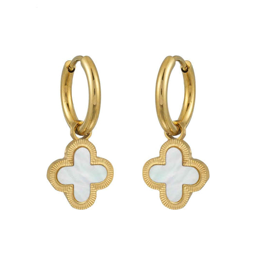 KADSRA Gold: Clover Shaped Shell Charm on a Classic Round Hoop