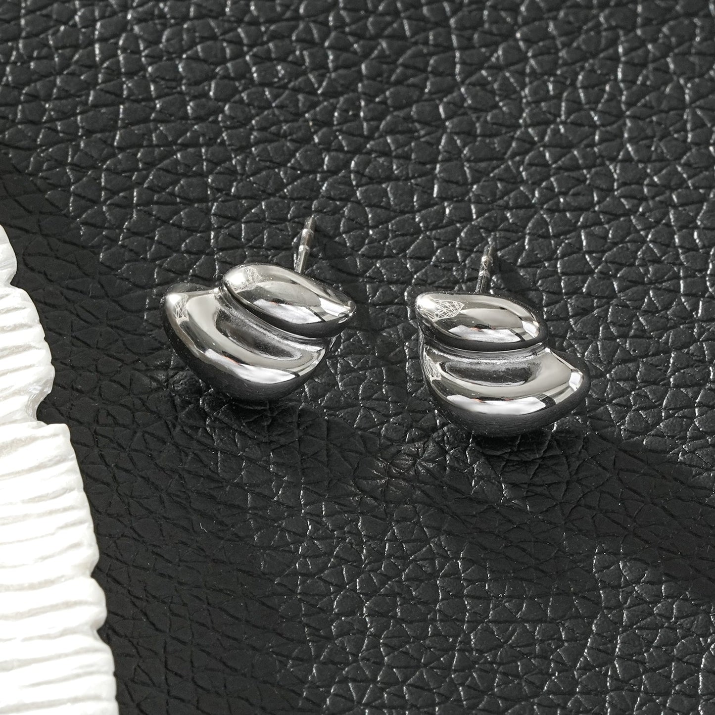 ARTEMIS Silver (White Gold): Contemporary Abstract Shaped Stud Earrings