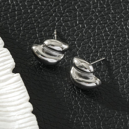 ARTEMIS Silver (White Gold): Contemporary Abstract Shaped Stud Earrings